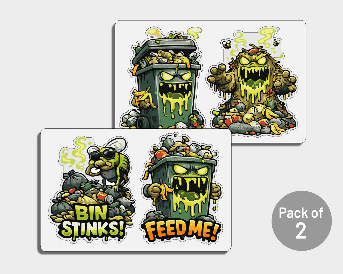 2 Sets of Decorative 'Bin Monster; Stickers for Wheelie Bins