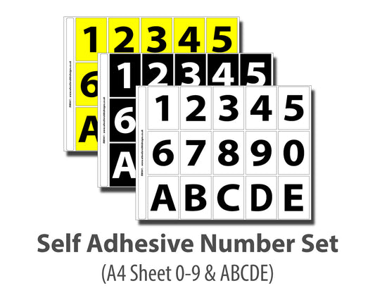 A4 Printed Sticker Set (0-9, A-E), Waterproof Self-Adhesive Vinyl Stickers (3 Colours Available)
