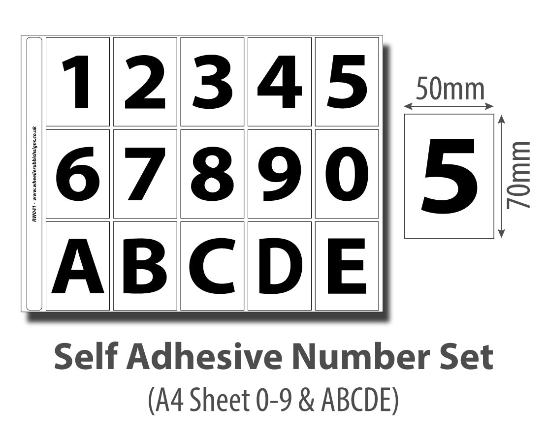 A4 Printed Sticker Set (0-9, A-E), Waterproof Self-Adhesive Vinyl Stickers (3 Colours Available)