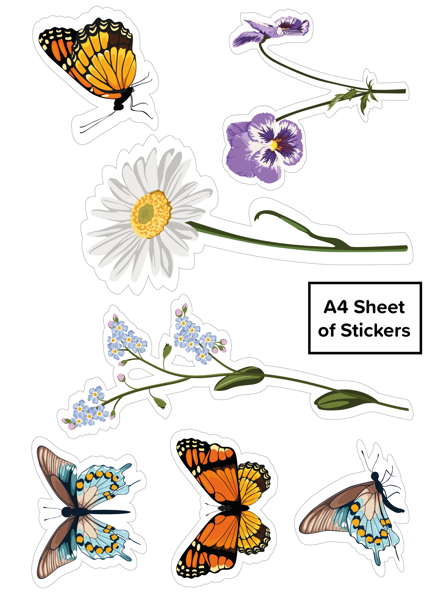3 Sets of Decorative Butterflies and Flowers Stickers for Wheelie Bins