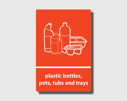 Recycling Sticker - Plastic Bottles, Pots, Tubs and Trays (WRAP Compliant) - RW038