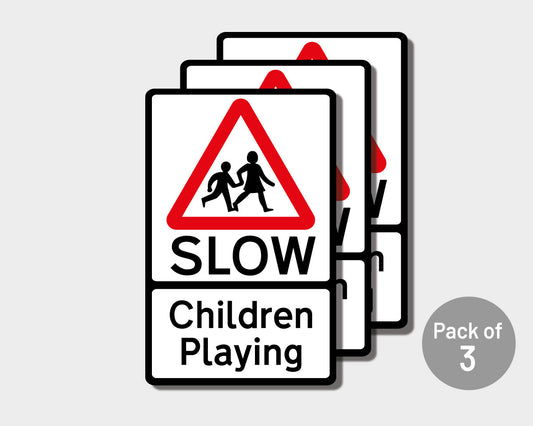 Pack of 3 SLOW Children Playing Warning Sticker Signs