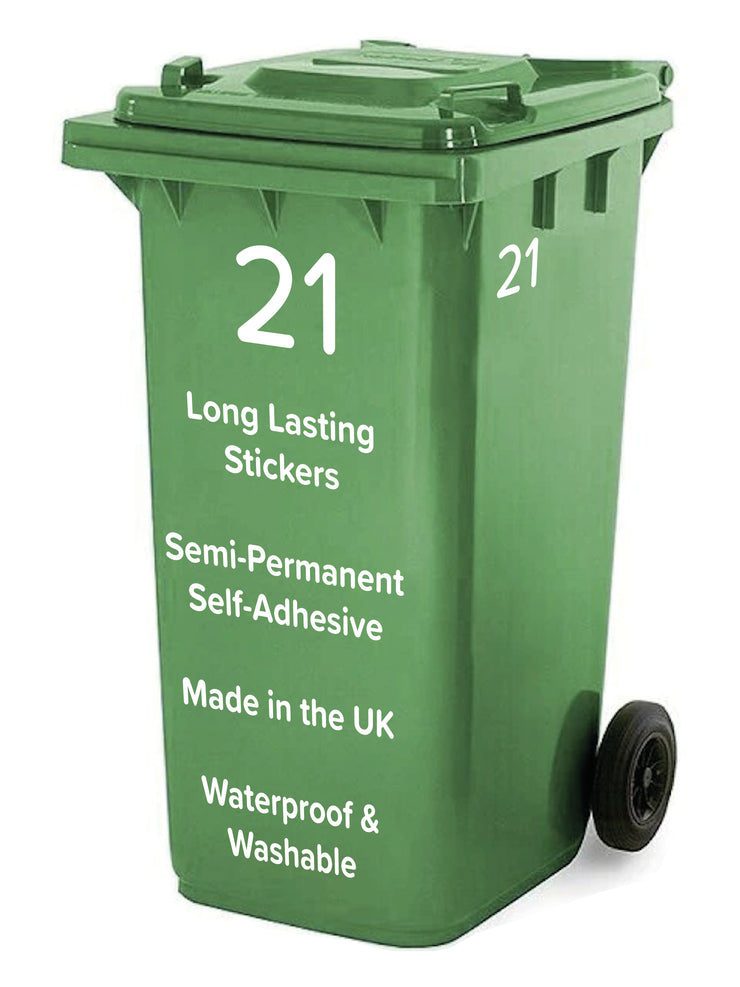 Pack of 4 Large & 4 Small Wheelie Bin Number Stickers (Pick from 0-9, A-D), Plain White Waterproof Self-Adhesive Vinyl Stickers