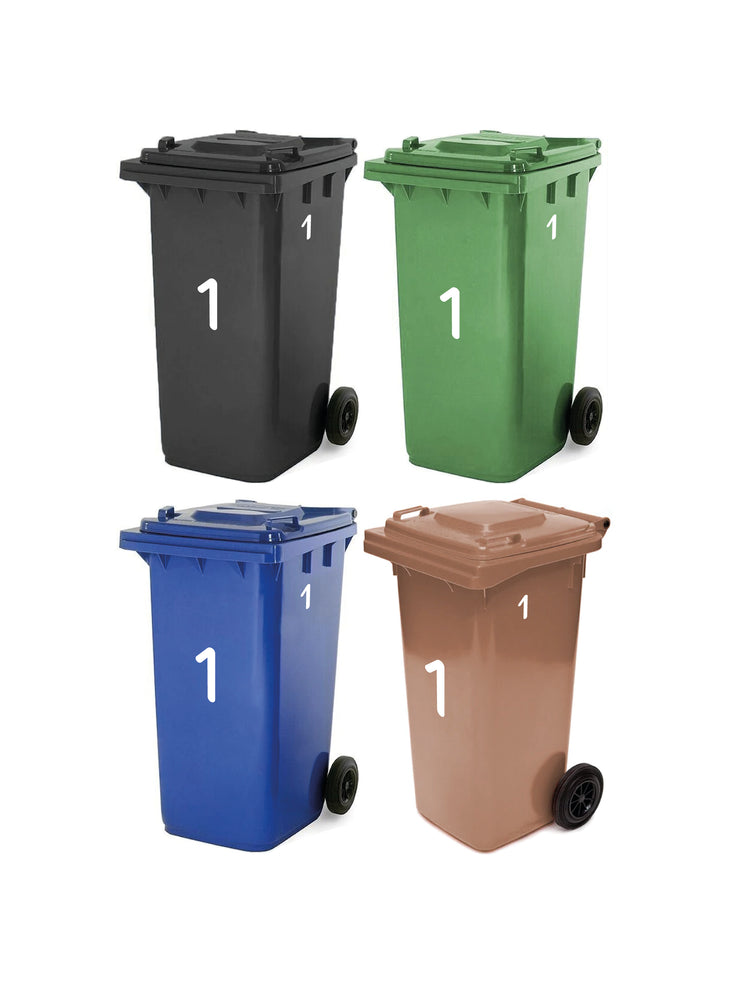 Pack of 4 Large & 4 Small Wheelie Bin Number Stickers (Pick from 0-9, A-D), Plain White Waterproof Self-Adhesive Vinyl Stickers