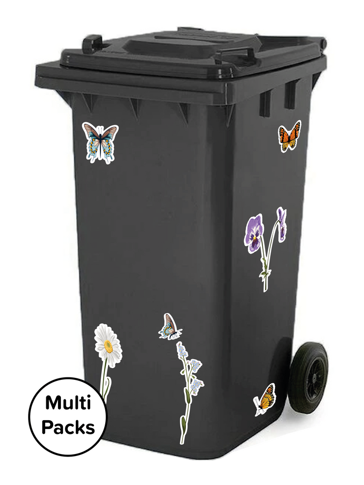 3 Sets of Decorative Butterflies and Flowers Stickers for Wheelie Bins